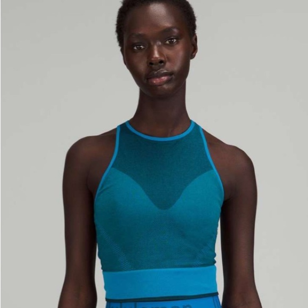 Lululemon Seamless Mesh Supportive Training Tank Top-Poolside Blue